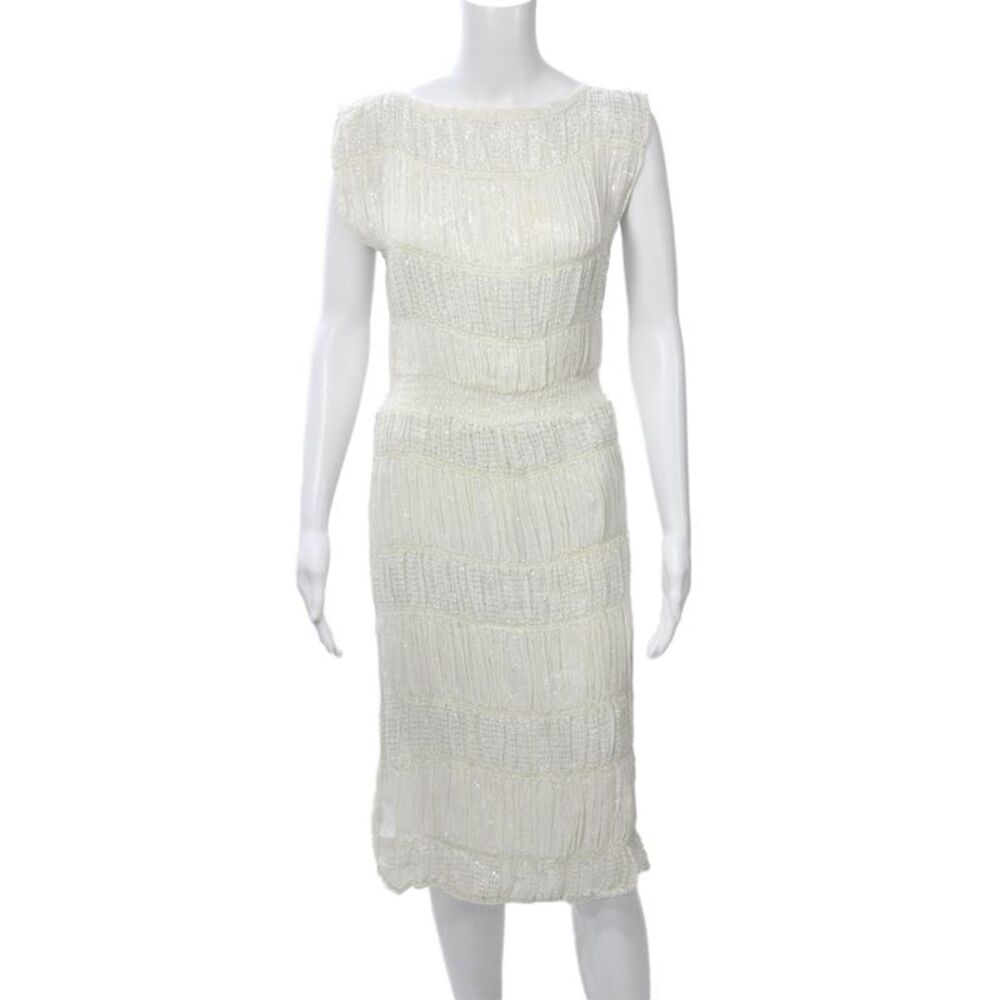 Tara Matthews Womens Sheath Dress White Cotton Sleeveless Knee Length Size XS